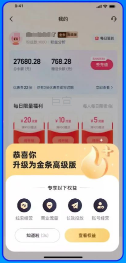 金条高级版(A3)界面参考（可投放快手广告粉条品牌种草）